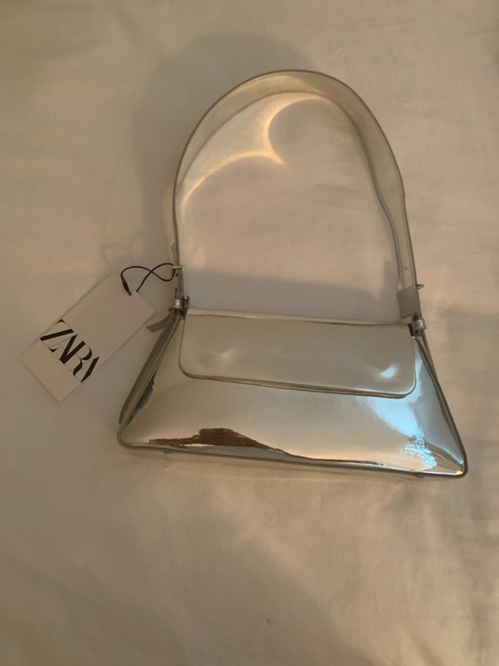 Zara Metallic Silver Shoulder Bag